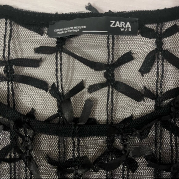 ZARA Sheer Bow Mesh Long Sleeve Crew Neck Layering Top in Size M HOLIDAY PARTY - Picture 4 of 6